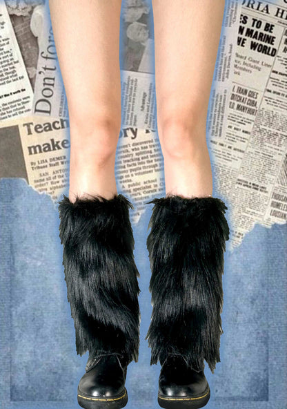 Black Faux Fur Leg Warmers