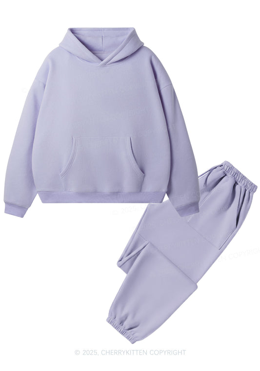 Plain Y2K Fleece Hoodie Set Cherrykitten