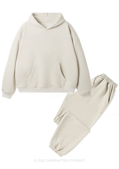 Plain Y2K Fleece Hoodie Set Cherrykitten