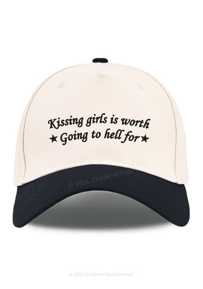 Embroidered Kissing Girls is Worth Pride Y2K Color Block Baseball Cap Cherrykitten
