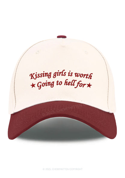 Embroidered Kissing Girls is Worth Pride Y2K Color Block Baseball Cap Cherrykitten