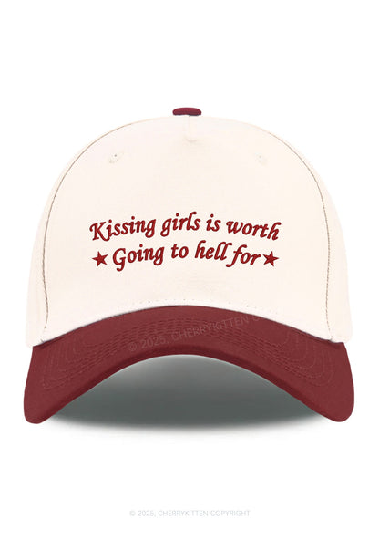 Embroidered Kissing Girls is Worth Pride Y2K Color Block Baseball Cap Cherrykitten
