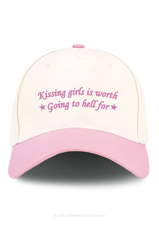 Embroidered Kissing Girls is Worth Pride Y2K Color Block Baseball Cap Cherrykitten