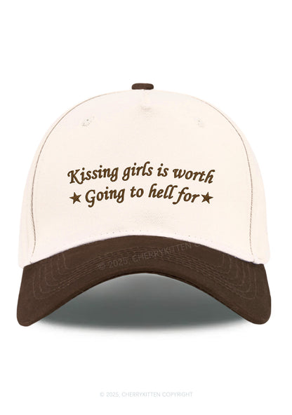 Embroidered Kissing Girls is Worth Pride Y2K Color Block Baseball Cap Cherrykitten