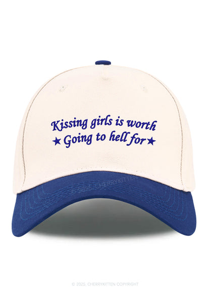 Embroidered Kissing Girls is Worth Pride Y2K Color Block Baseball Cap Cherrykitten