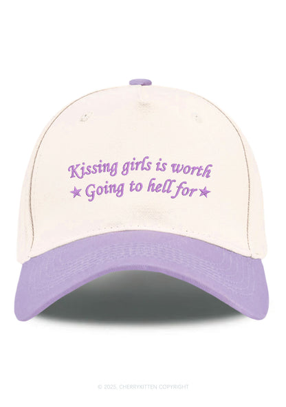 Embroidered Kissing Girls is Worth Pride Y2K Color Block Baseball Cap Cherrykitten