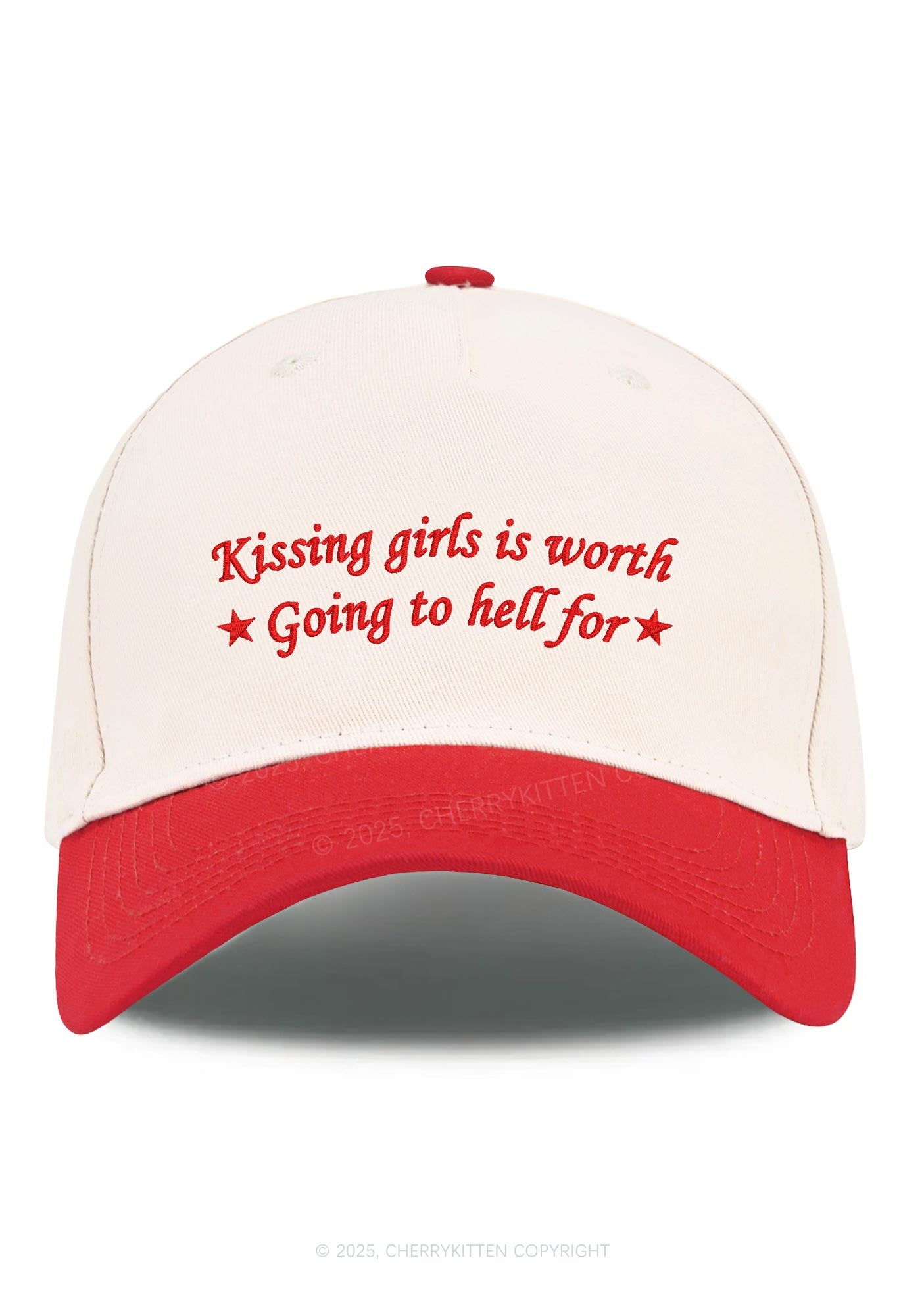 Embroidered Kissing Girls is Worth Pride Y2K Color Block Baseball Cap Cherrykitten