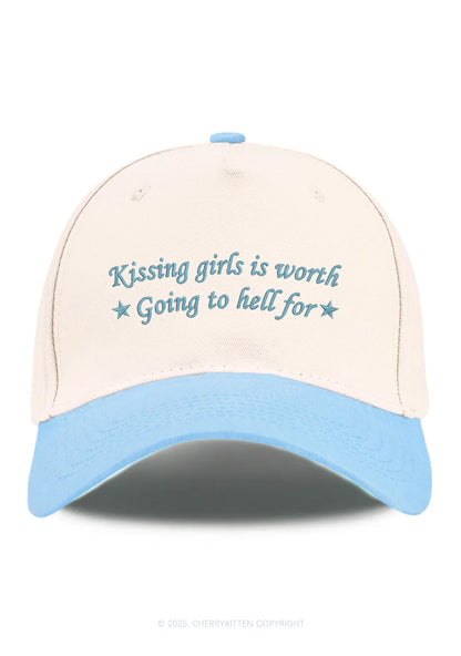 Embroidered Kissing Girls is Worth Pride Y2K Color Block Baseball Cap Cherrykitten