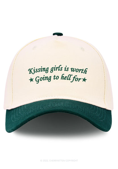 Embroidered Kissing Girls is Worth Pride Y2K Color Block Baseball Cap Cherrykitten
