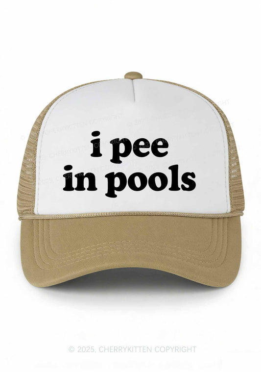 I Pee In Pools Y2K Colorblock Trucker Hat Cherrykitten