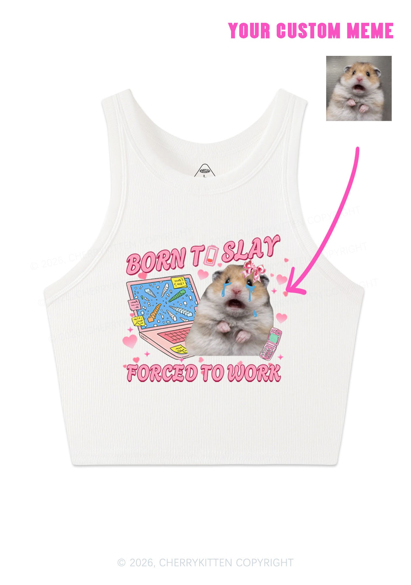 Custom Meme Born To Slay Y2K Crop Tank Top Cherrykitten