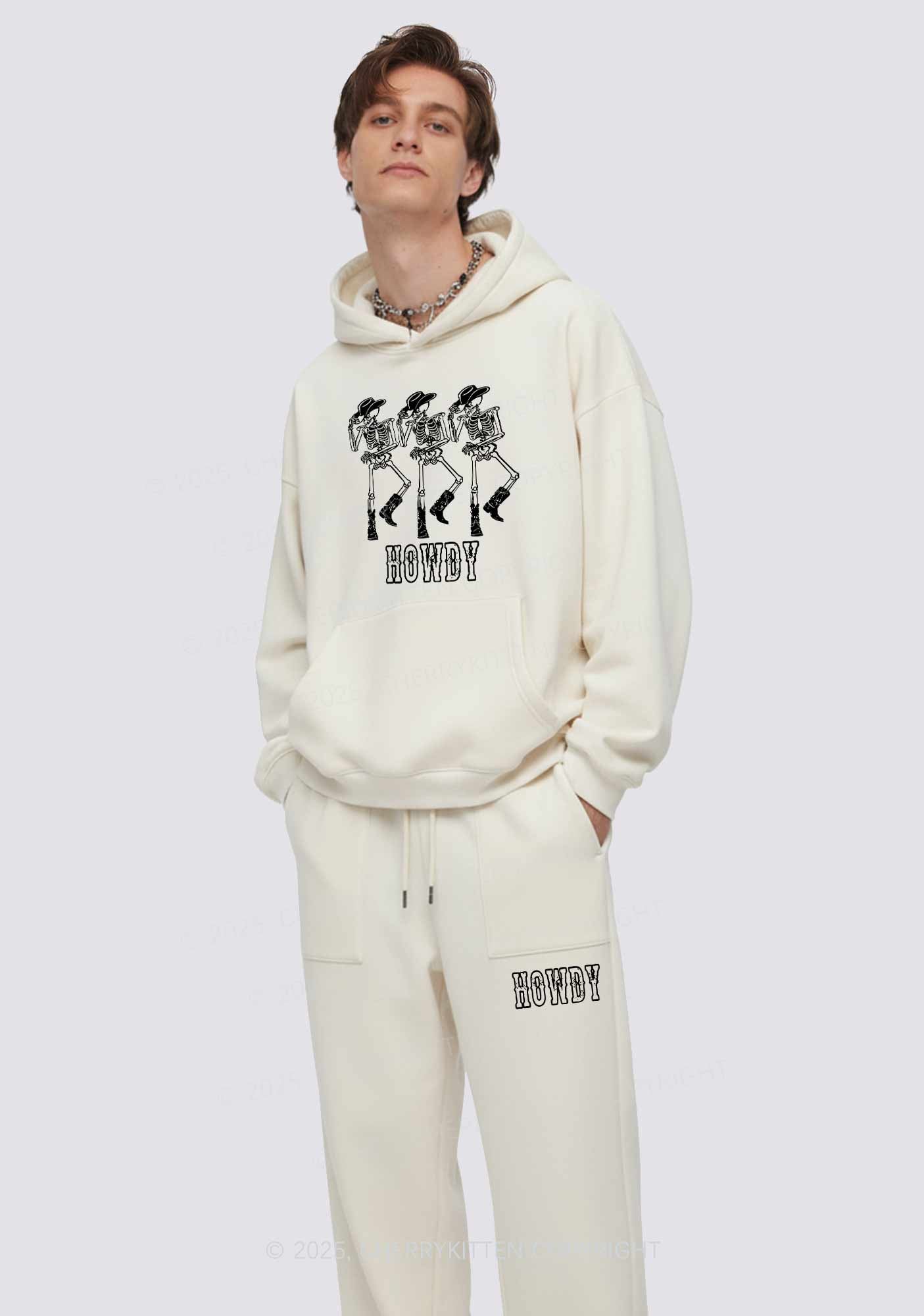 Halloween Howdy Dancing Skeletons Y2K Fleece Hoodie Set Cherrykitten