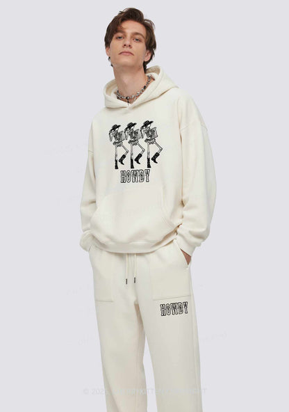 Halloween Howdy Dancing Skeletons Y2K Fleece Hoodie Set Cherrykitten