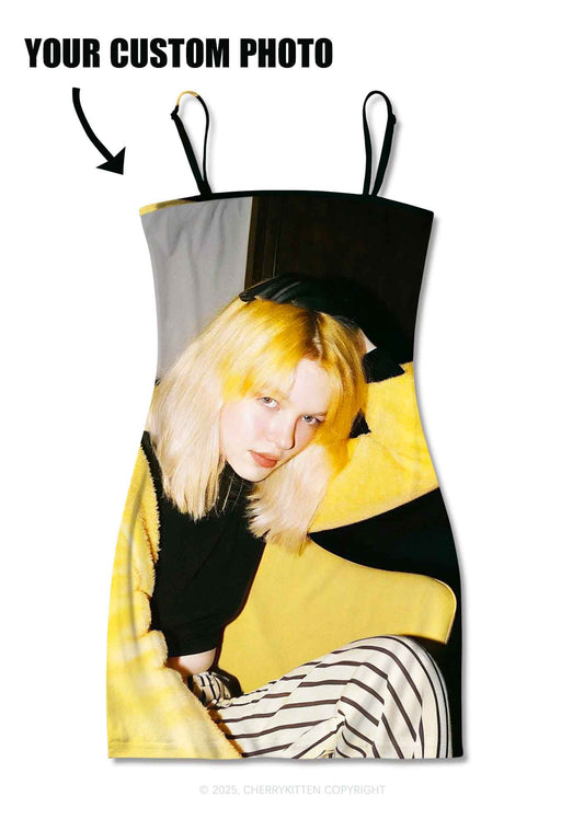 Custom Personalized Photo Y2K Print Slip Dress Cherrykitten