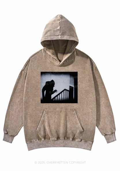 Halloween Stairs Intruder Y2K Washed Hoodie Cherrykitten