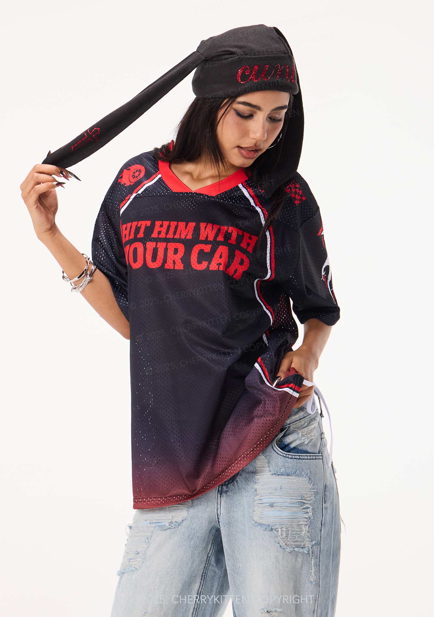 Rhinestone Cxxt Y2K Bunny Ear Knitted Hat Cherrykitten