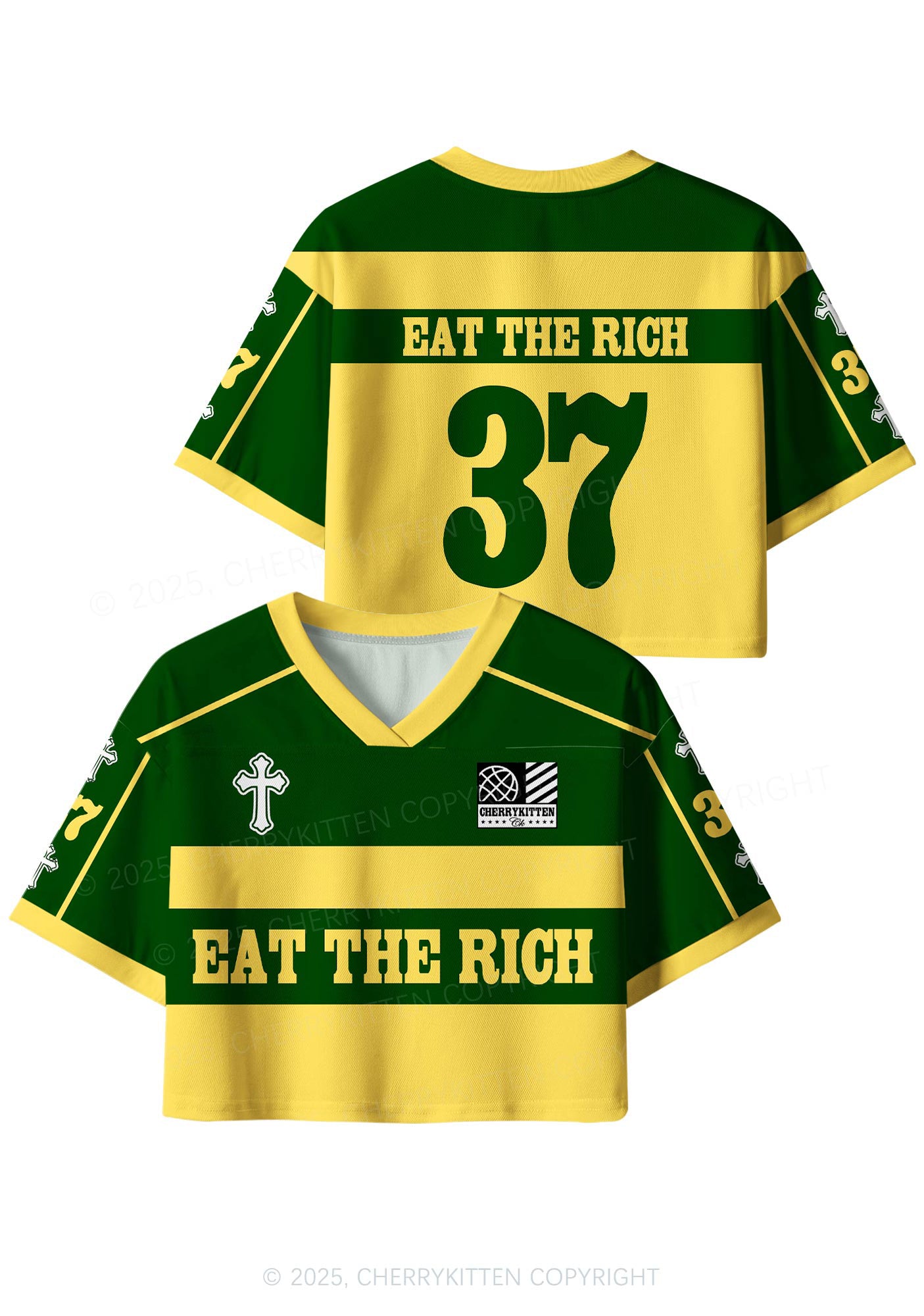 Custom Yellow Eat The Rich Y2K Crop Sport Jersey Shirts Cherrykitten