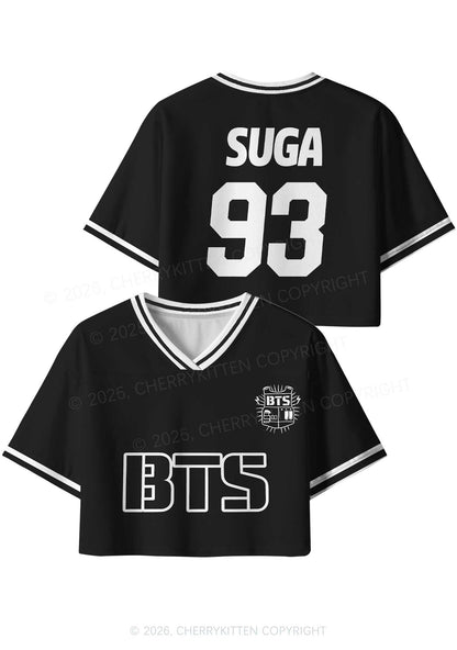 Black Kpop Boys Number Y2K Crop Sport Jersey Shirts Cherrykitten