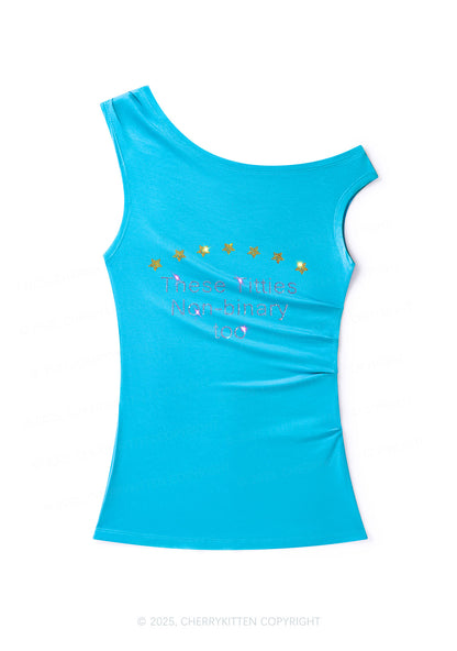 Rhinestone Txtties Nonbinary Too Pride Y2K Off Shoulder Tank Top Cherrykitten