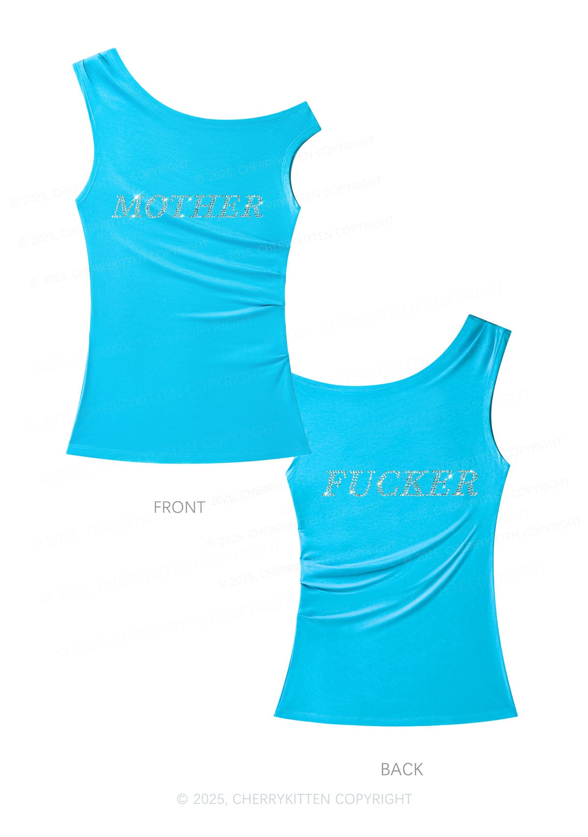 Rhinestone Motherfxcker Two Sides Y2K Off Shoulder Tank Top Cherrykitten