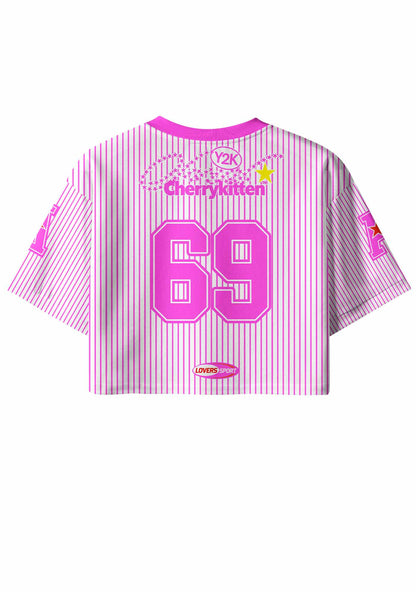 Kiss More Girls Pink Stripes Pride Y2K Crop Sport Jersey Shirts Cherrykitten