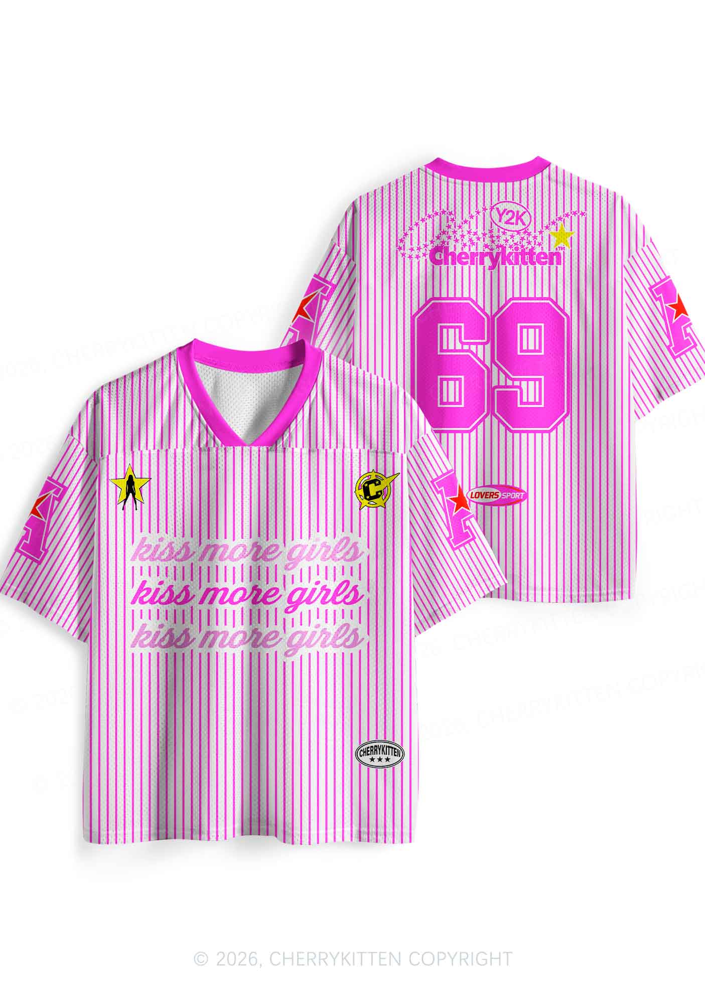 Kiss More Girls Pink Stripes Pride Y2K Sport Jersey Shirts Cherrykitten