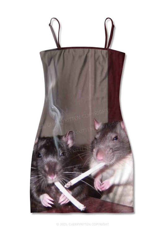 Smoking Rats Y2K Print Slip Dress Cherrykitten