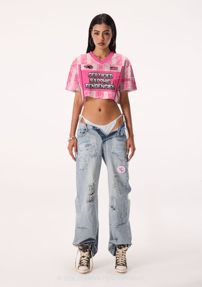 Certified Sapphic Tendencies Pride Y2K Crop Sport Jersey Shirts Cherrykitten