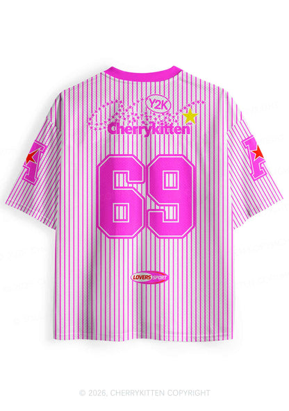 Kiss More Girls Pink Stripes Pride Y2K Sport Jersey Shirts Cherrykitten