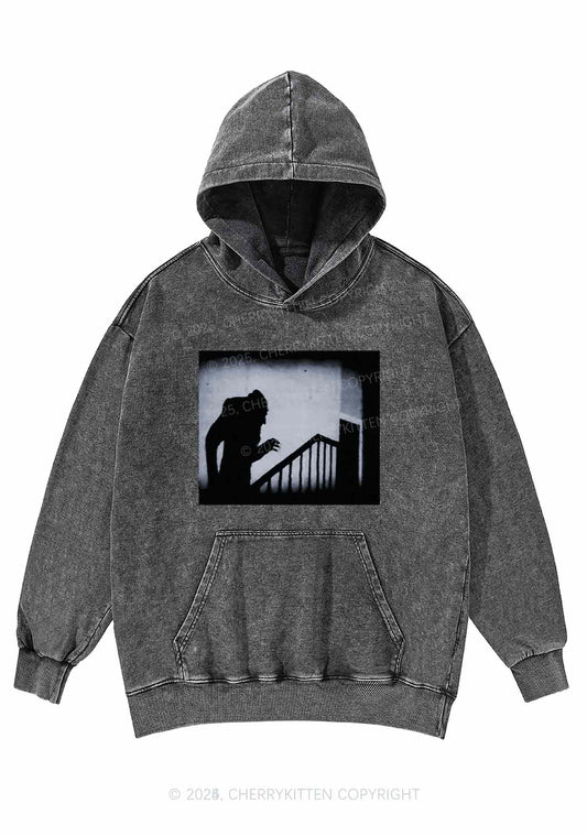 Halloween Stairs Intruder Y2K Washed Hoodie Cherrykitten
