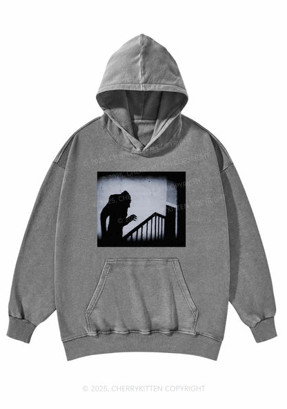 Halloween Stairs Intruder Y2K Washed Hoodie Cherrykitten