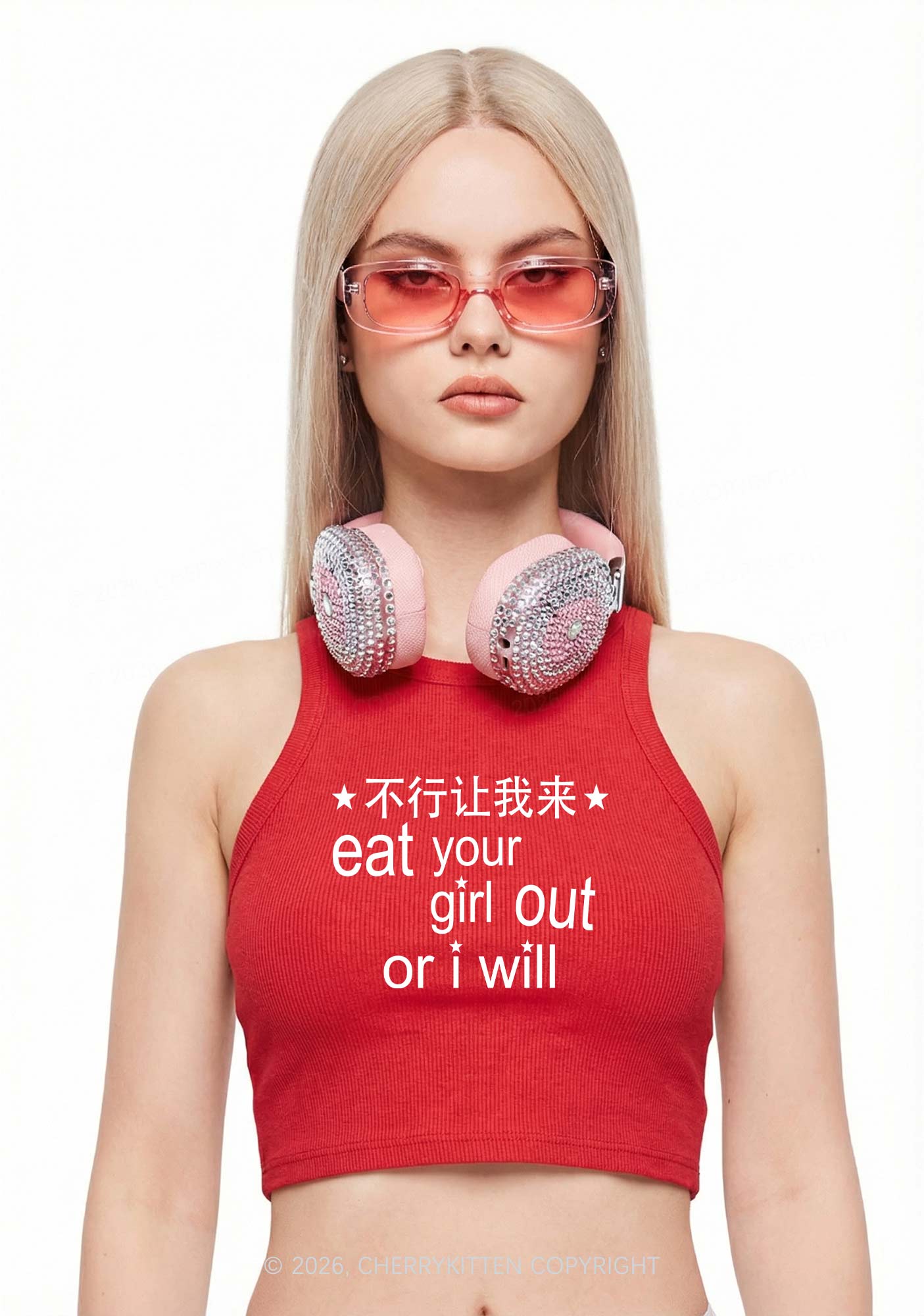 Eat Your Girl Out Chinese Pride Y2K Crop Tank Top Cherrykitten