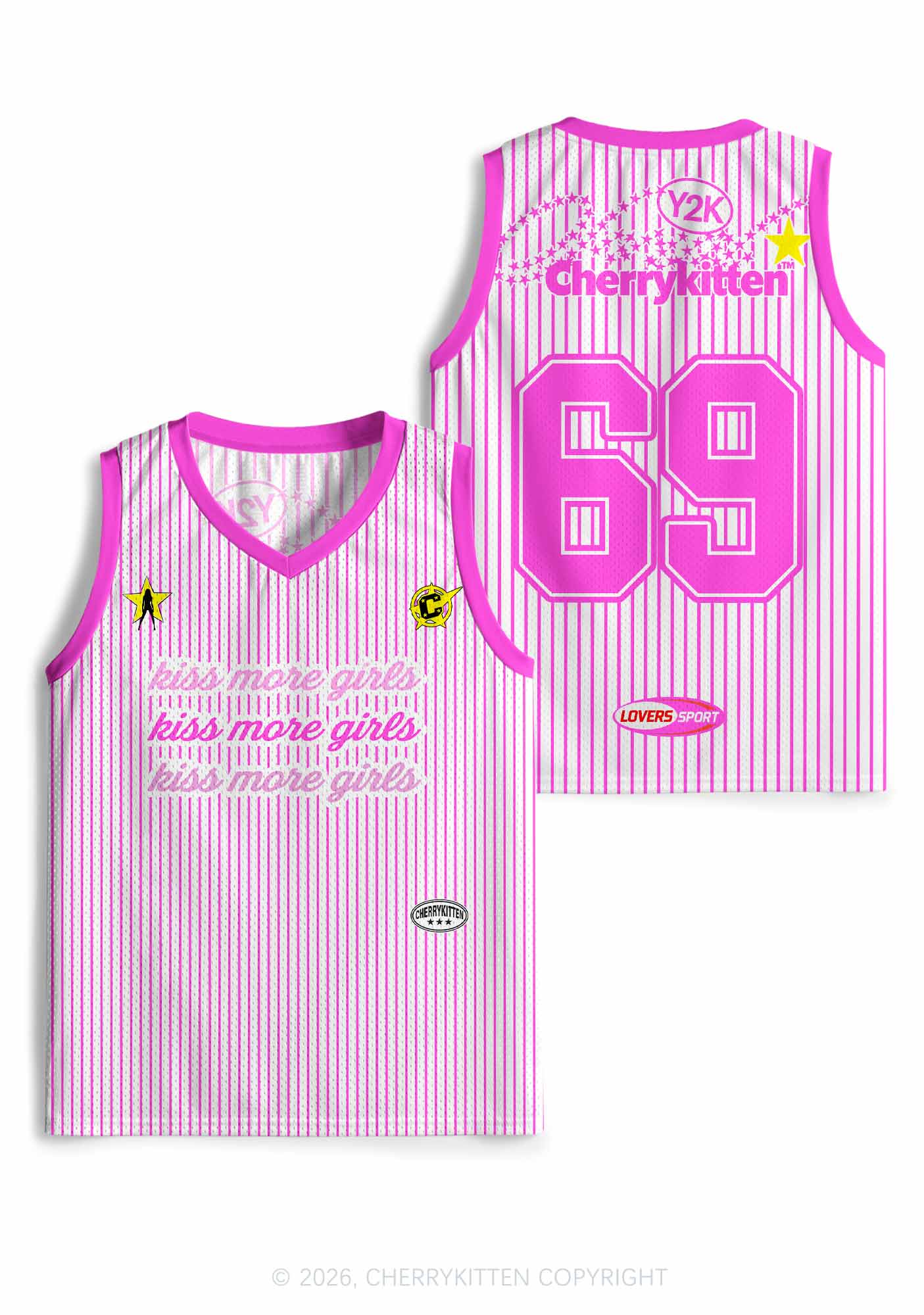 Kiss More Girls Pink Stripes Pride Y2K Sport Jersey Tank Cherrykitten