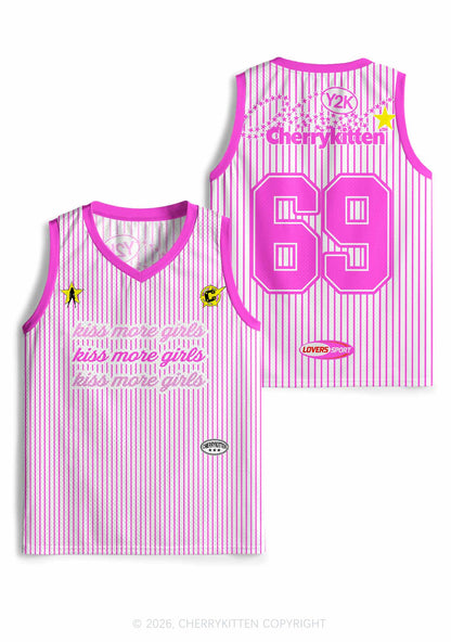 Kiss More Girls Pink Stripes Pride Y2K Sport Jersey Tank Cherrykitten