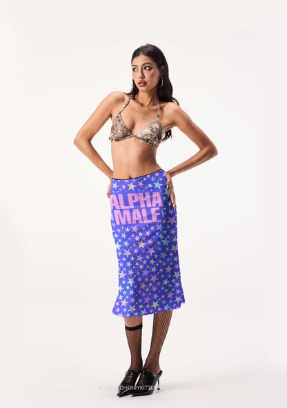 Purple Alpha Male Y2K Print Midi Skirt Cherrykitten