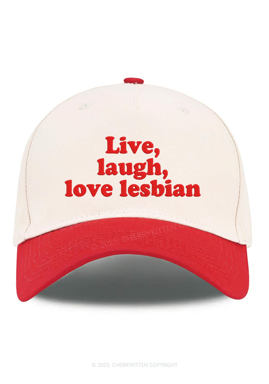 Embroidered Live Laugh Lesbian Pride Y2K Color Block Baseball Cap Cherrykitten