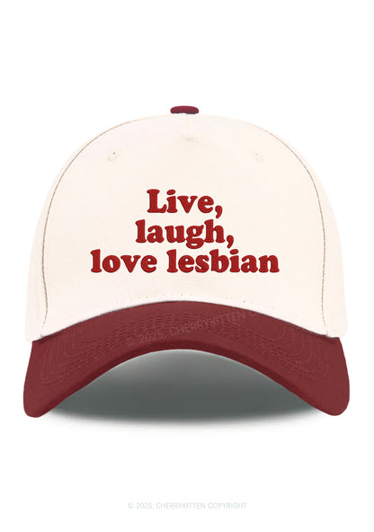 Embroidered Live Laugh Lesbian Pride Y2K Color Block Baseball Cap Cherrykitten