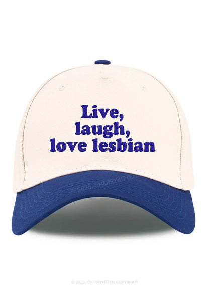 Embroidered Live Laugh Love Lesbian Pride Y2K Color Block Baseball Cap Cherrykitten
