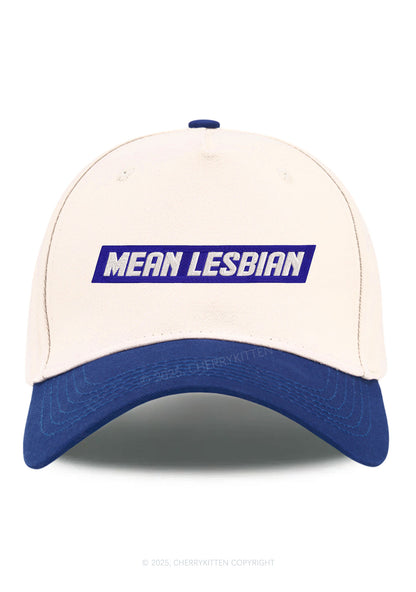 Embroidered Mean Lesbian Pride Y2K Color Block Baseball Cap Cherrykitten