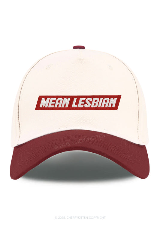 Embroidered Mean Lesbian Pride Y2K Color Block Baseball Cap Cherrykitten