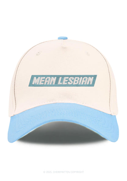 Embroidered Mean Lesbian Pride Y2K Color Block Baseball Cap Cherrykitten