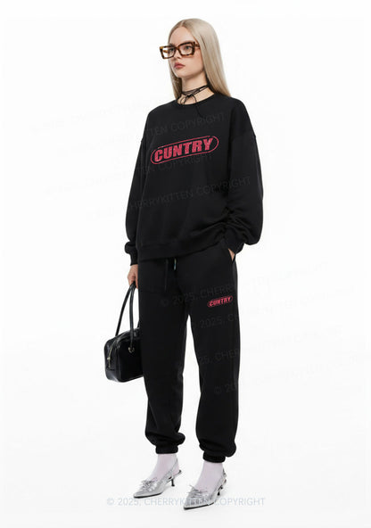 Cuntry Y2K Fleece Sweatshirts Set Cherrykitten