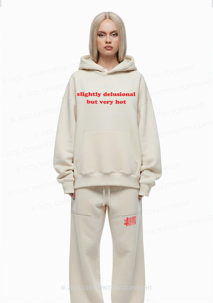 Slightly Delusional But Very Hot Y2K Fleece Hoodie Set Cherrykitten