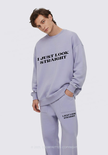 I Just Look Straight Y2K Fleece Sweatshirts Set Cherrykitten