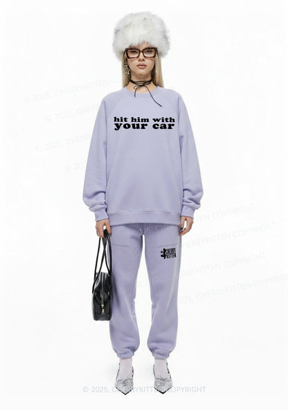 Hit Him Y2K Fleece Sweatshirts Set Cherrykitten