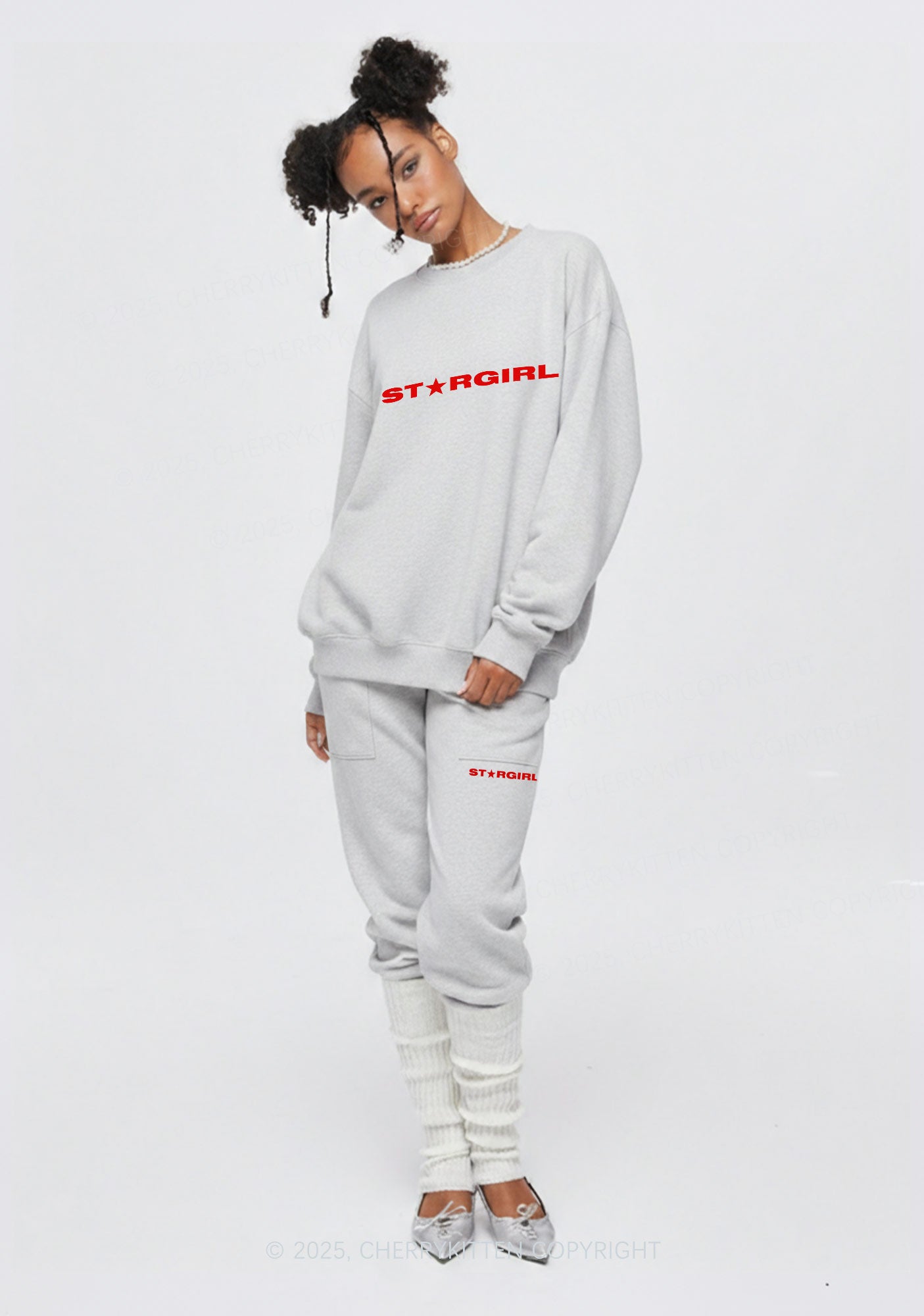 Red Stargirl Y2K Fleece Sweatshirts Set Cherrykitten