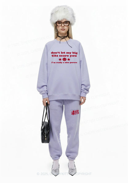 Dont Let My Big Txts Scare You Y2K Fleece Sweatshirts Set Cherrykitten