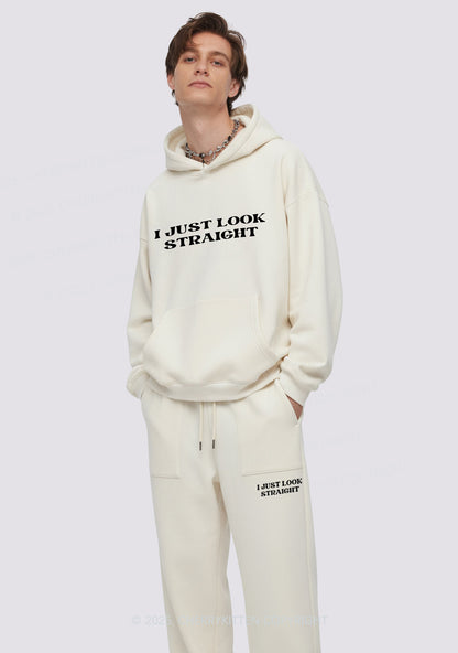 I Just Look Straight Y2K Fleece Hoodie Set Cherrykitten