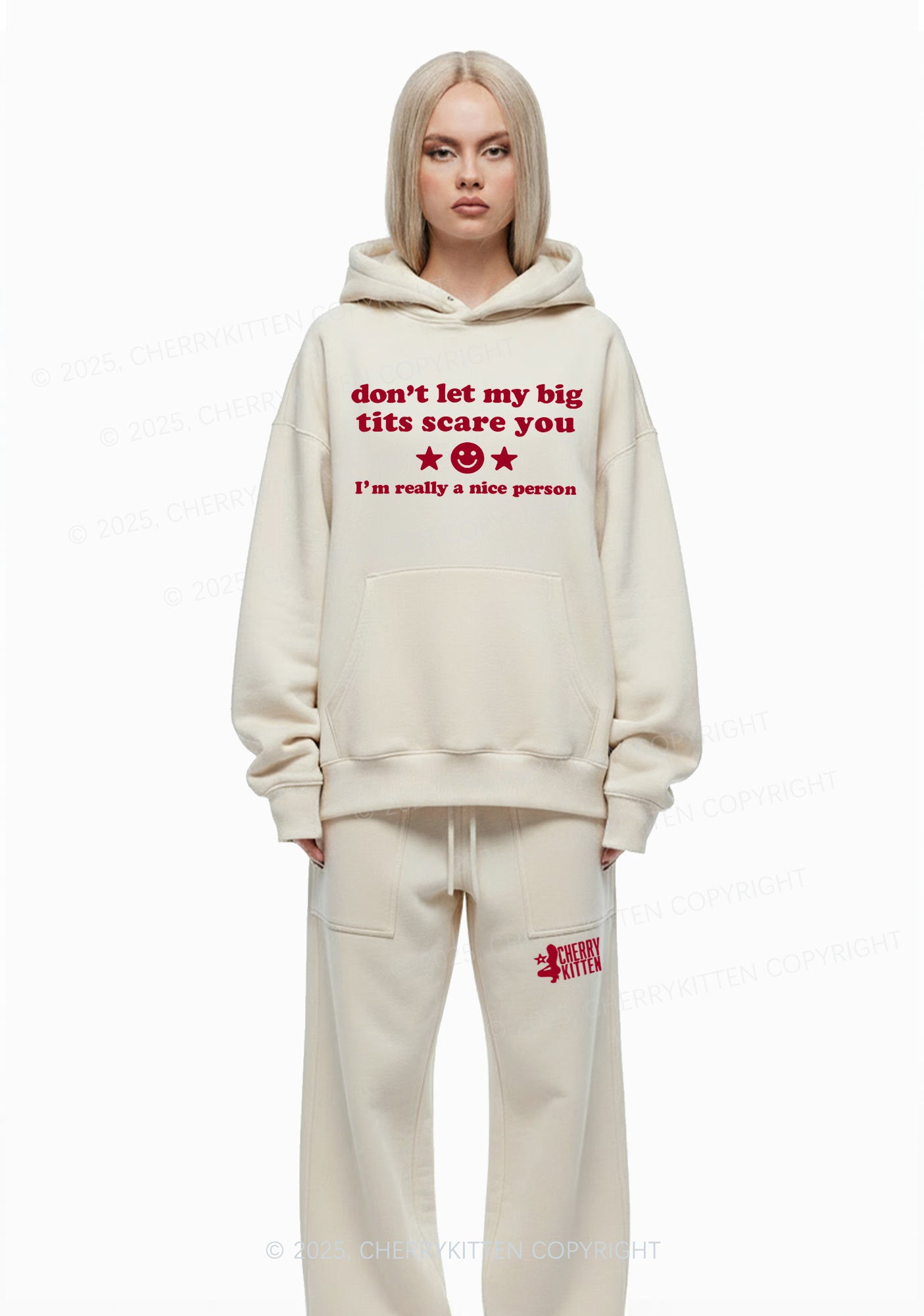 Dont Let My Big Txts Scare You Y2K Fleece Hoodie Set Cherrykitten