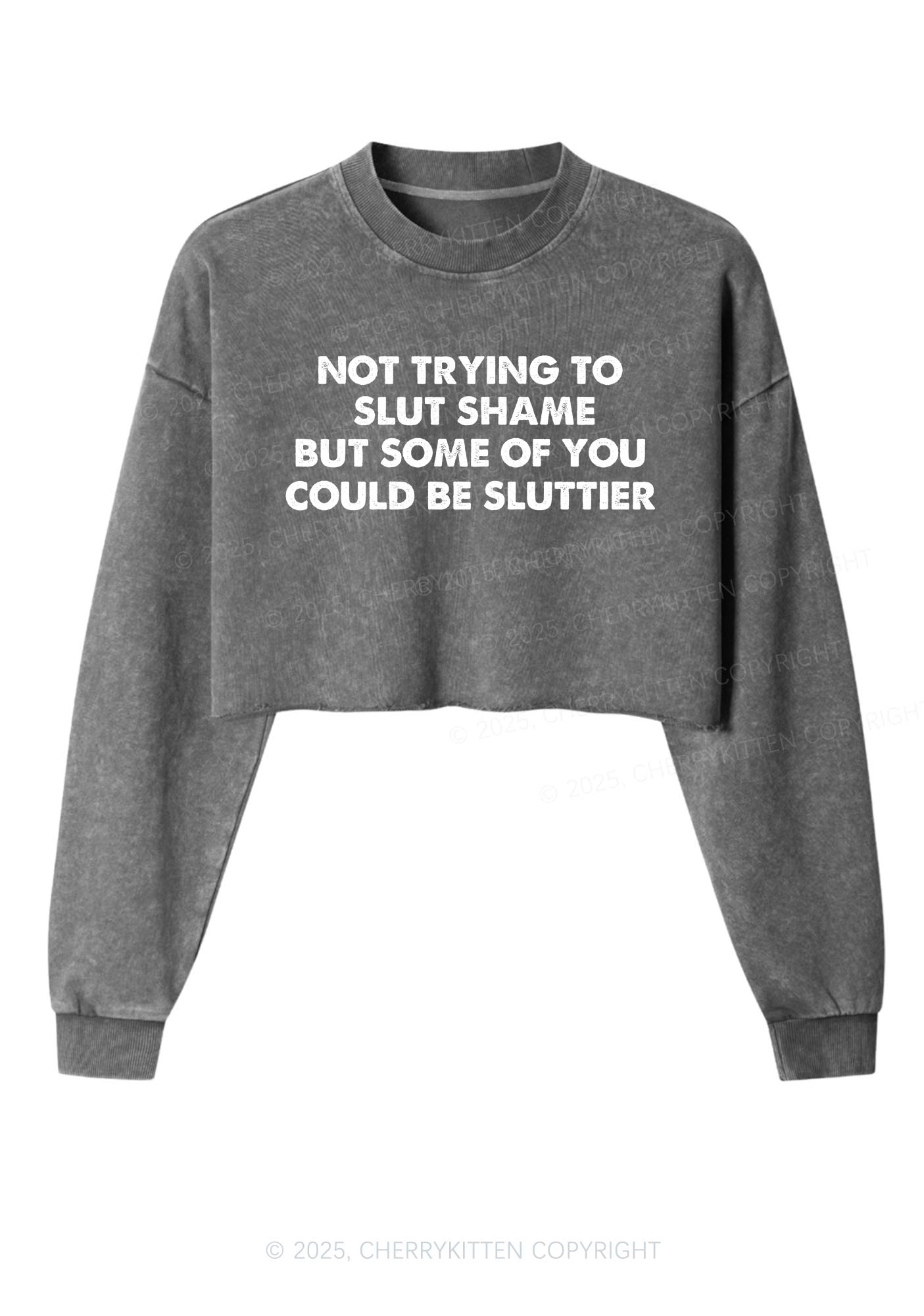 Not Trying To Slxt Shame Y2K Crop Washed Sweatshirts Cherrykitten